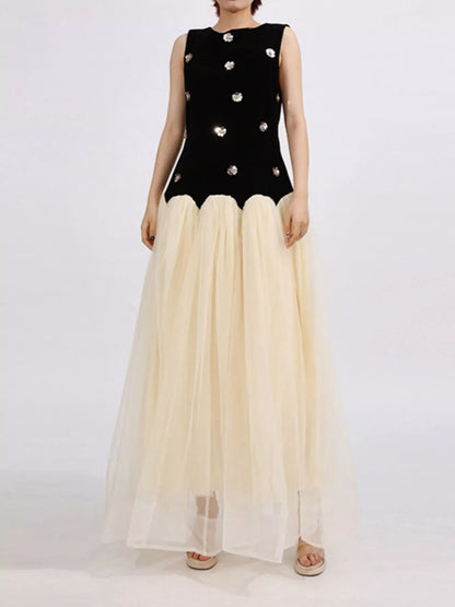 Contrast Flower Sleeveless Tulle Maxi Dress The Nichole Collection