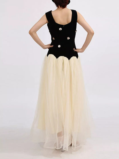 Contrast Flower Sleeveless Tulle Maxi Dress The Nichole Collection
