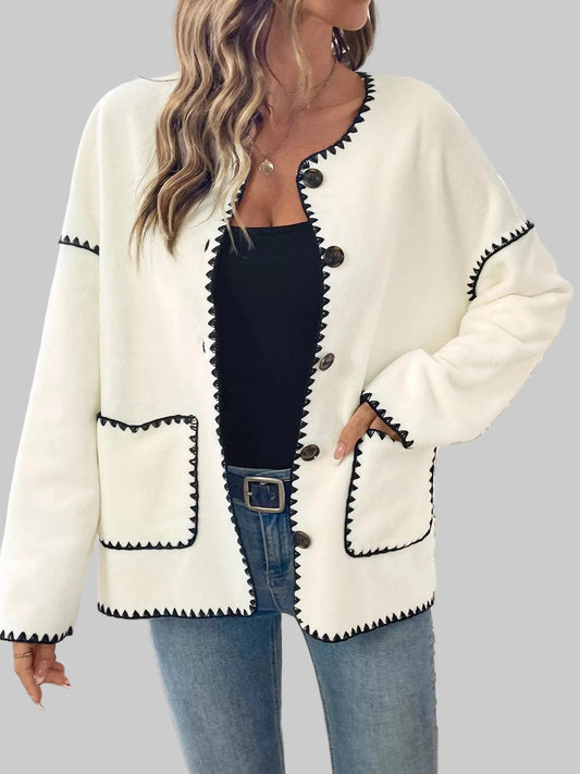 Contrast Trim Button Up Jacket Cream / S The Nichole Collection