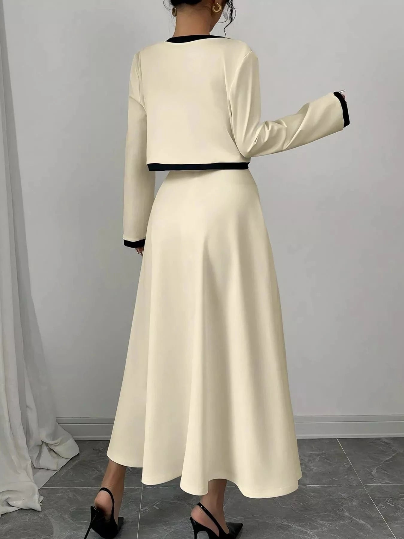 Contrast Trim Maxi Dress and Cropped Cardigan Set The Nichole Collection