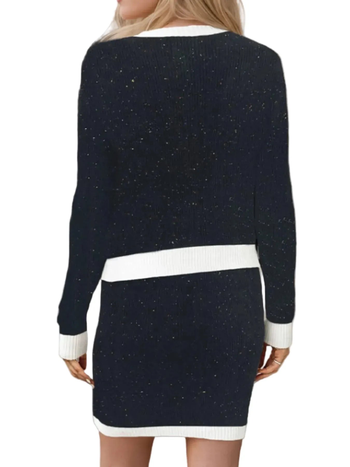 Contrast Trim Ribbed Top and Skirt Sweater Set The Nichole Collection