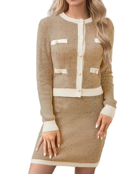 Contrast Trim Ribbed Top and Skirt Sweater Set The Nichole Collection