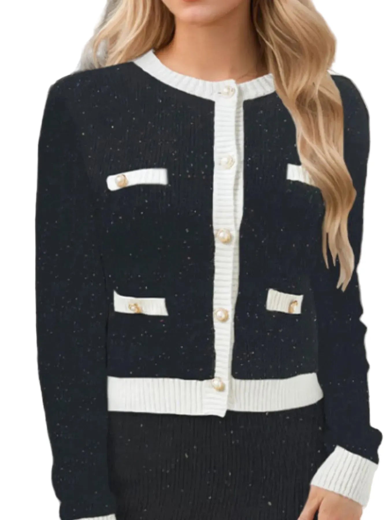 Contrast Trim Ribbed Top and Skirt Sweater Set The Nichole Collection