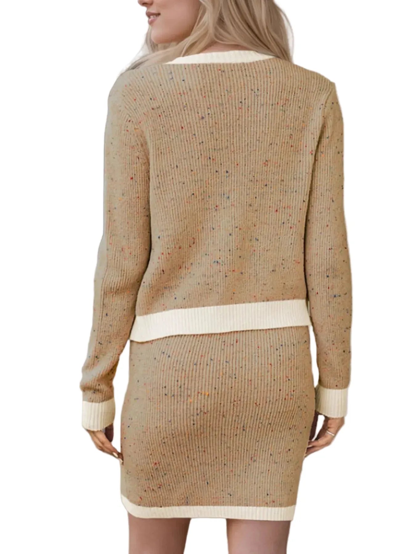 Contrast Trim Ribbed Top and Skirt Sweater Set The Nichole Collection