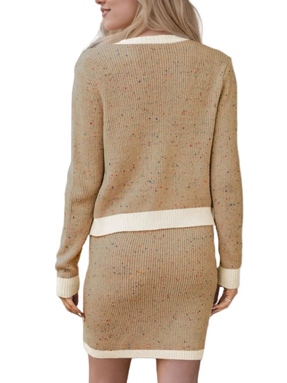 Contrast Trim Ribbed Top and Skirt Sweater Set The Nichole Collection