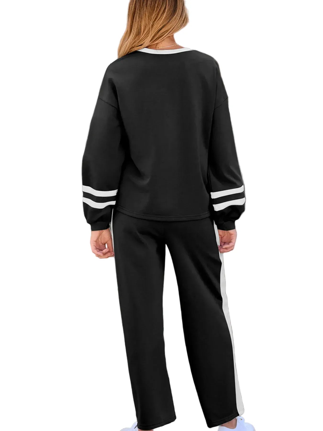 Contrast Trim Round Neck Top and Pants Set Women's Sets The Nichole Collection