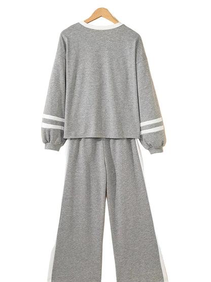 Contrast Trim Round Neck Top and Pants Set Women's Sets The Nichole Collection