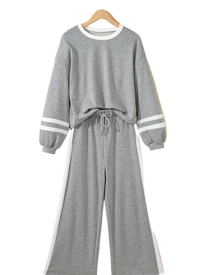 Contrast Trim Round Neck Top and Pants Set Women's Sets The Nichole Collection