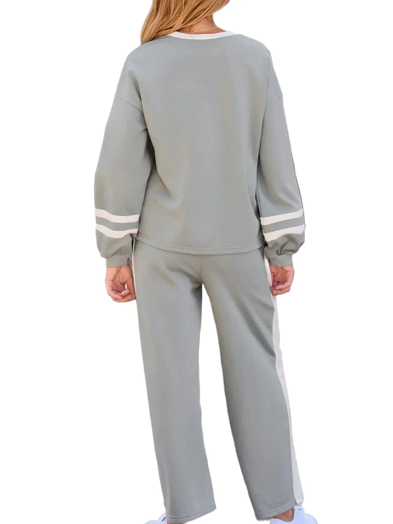 Contrast Trim Round Neck Top and Pants Set Women's Sets The Nichole Collection