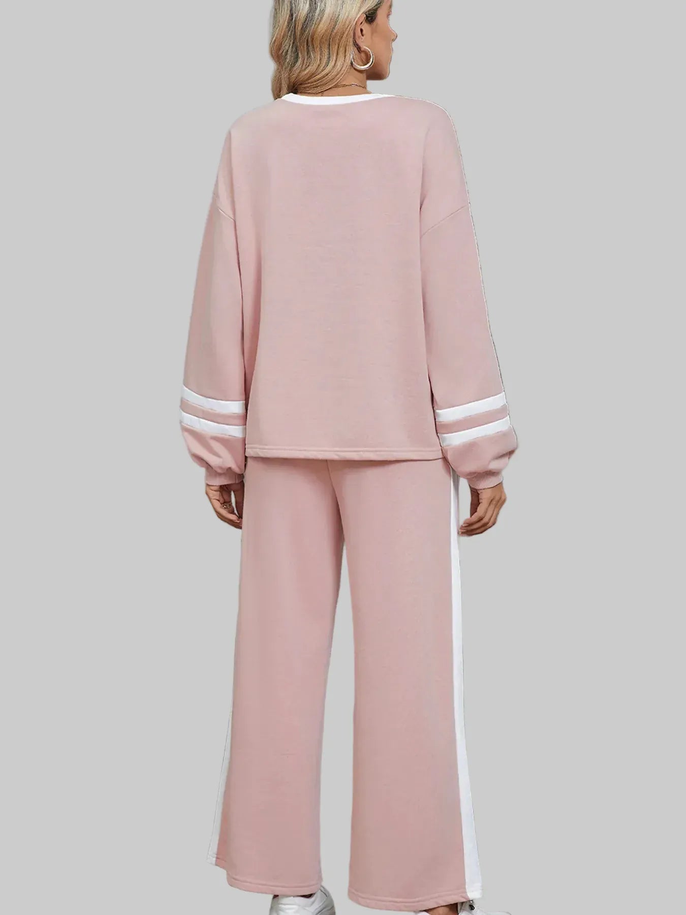 Contrast Trim Round Neck Top and Pants Set Women's Sets The Nichole Collection