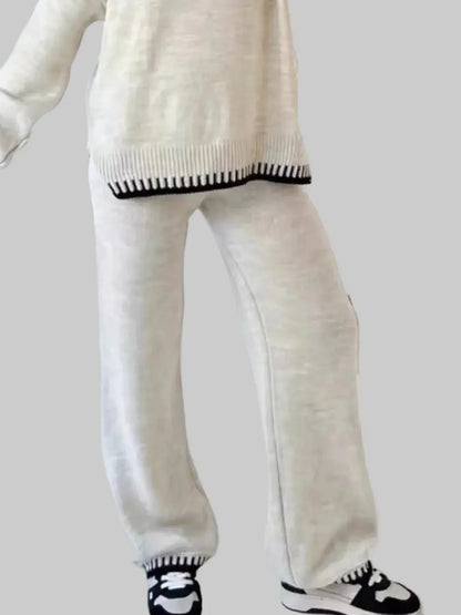 Contrast Trim Round Neck Top and Pants Sweater Set The Nichole Collection