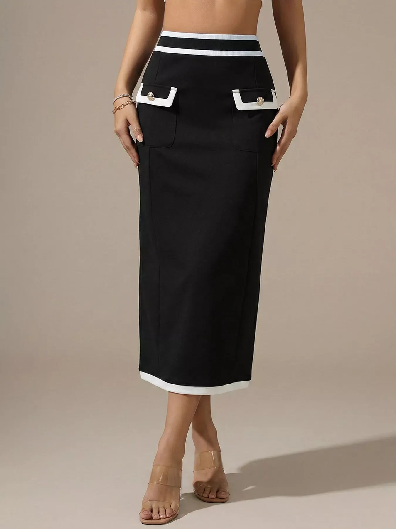 Contrast Trim Skirt Black / S The Nichole Collection