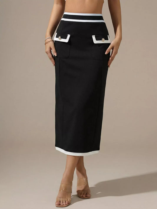 Contrast Trim Skirt Black / S The Nichole Collection