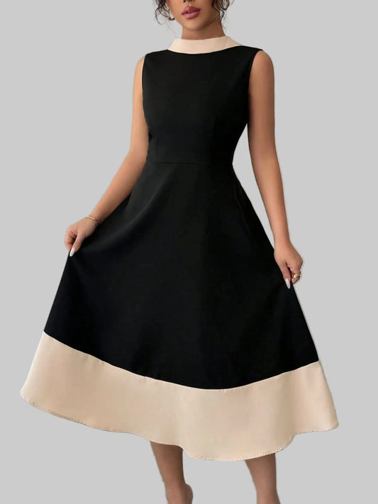 Contrast Trim Sleeveless Midi Dress Dresses Black / S The Nichole Collection