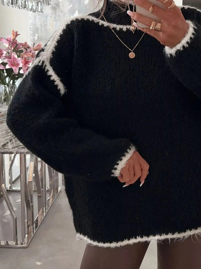 Contrast Trim Turtleneck Long Sleeve Sweater Sweaters The Nichole Collection