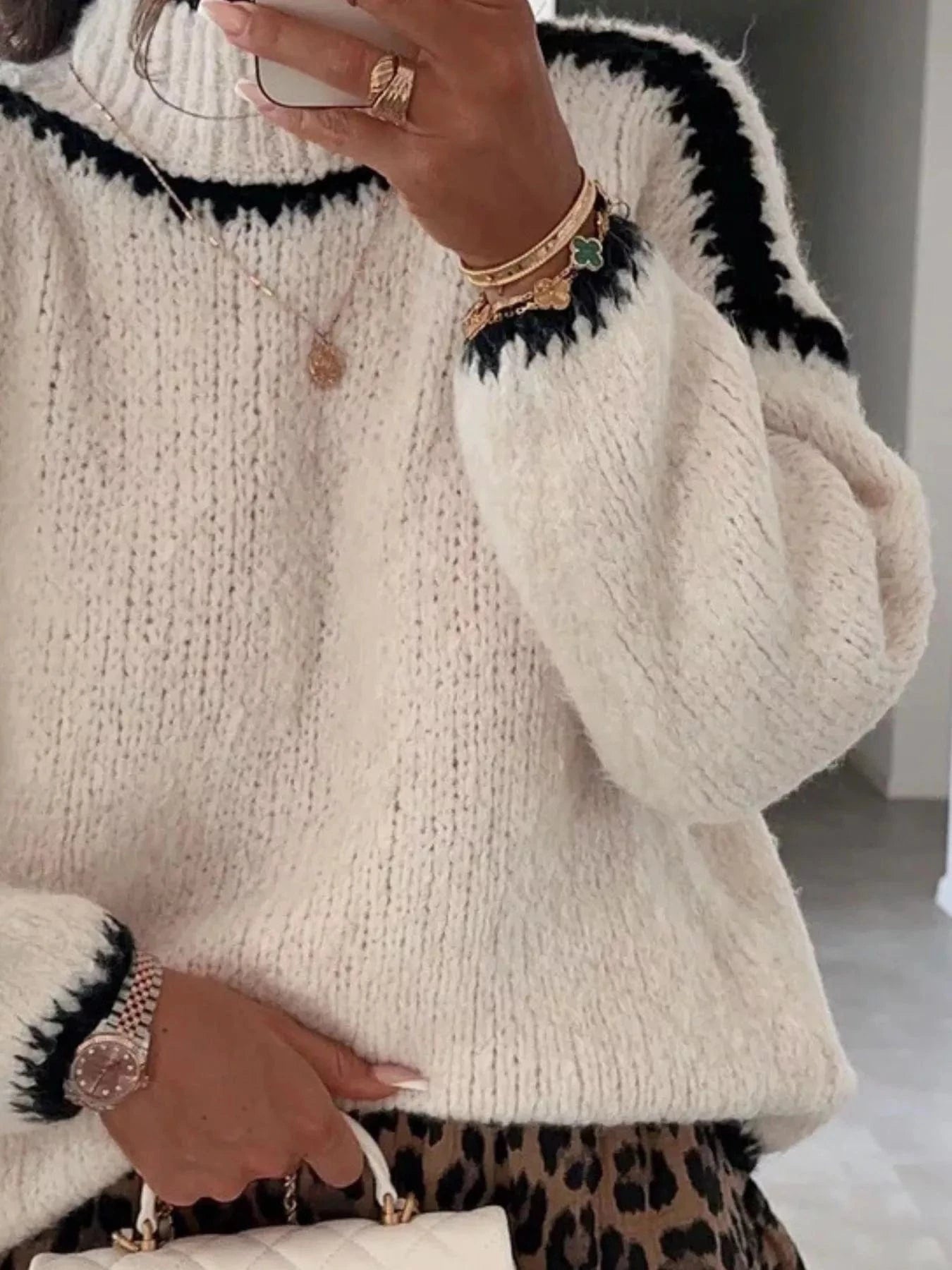 Contrast Trim Turtleneck Long Sleeve Sweater Sweaters The Nichole Collection