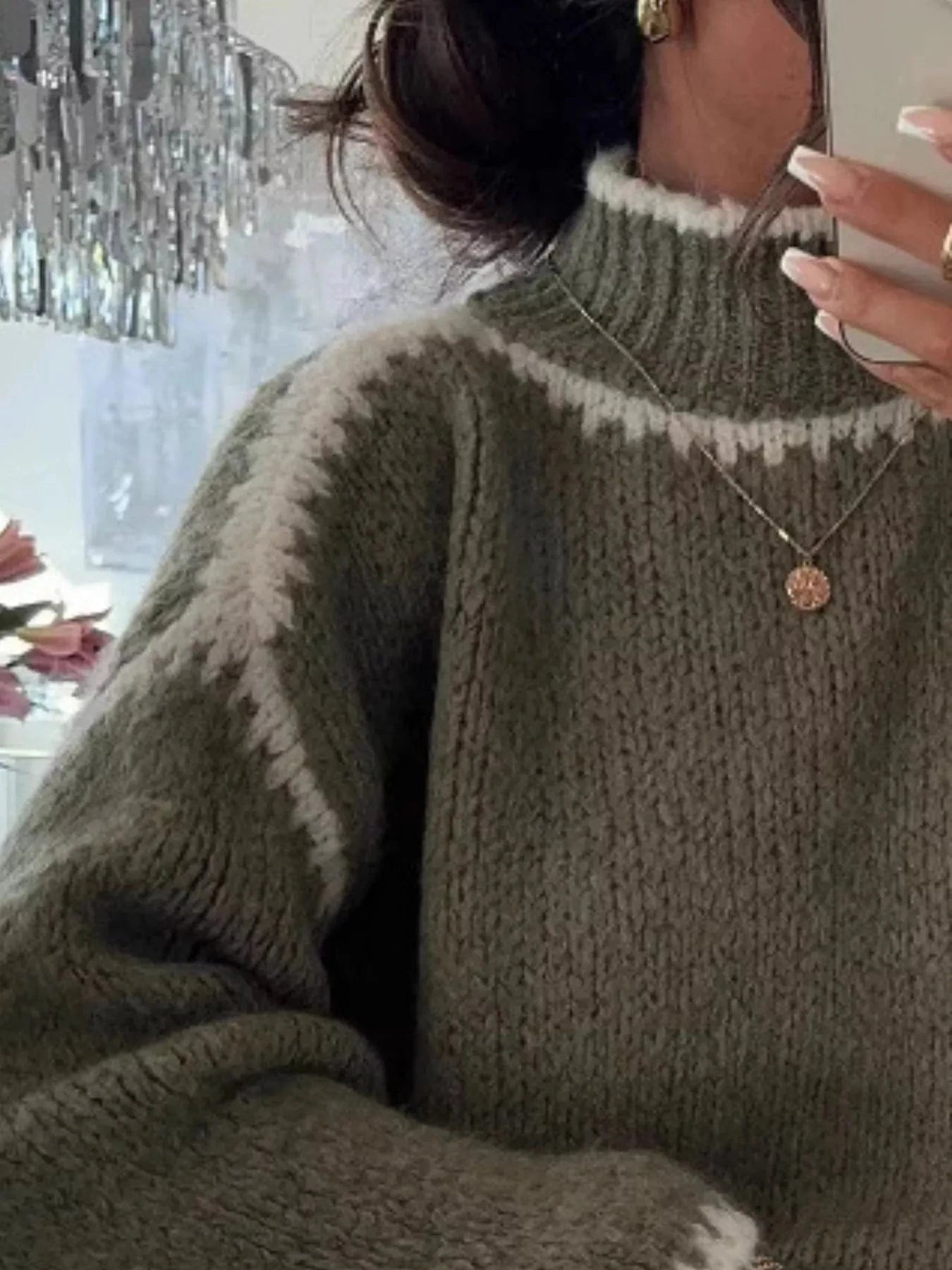 Contrast Trim Turtleneck Long Sleeve Sweater Sweaters The Nichole Collection
