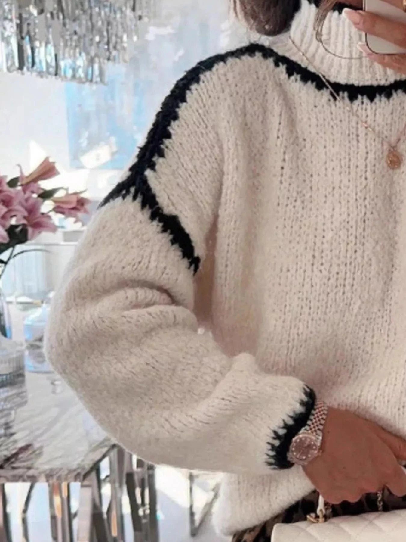 Contrast Trim Turtleneck Long Sleeve Sweater Sweaters The Nichole Collection