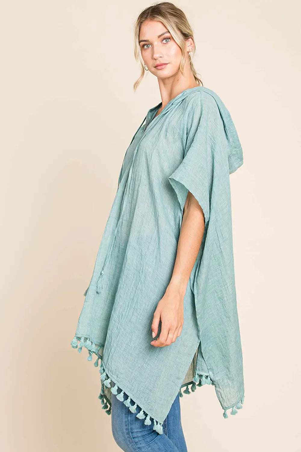 Cotton Bleu by Nu Label Tassel Hem Hooded Cover Up The Nichole Collection