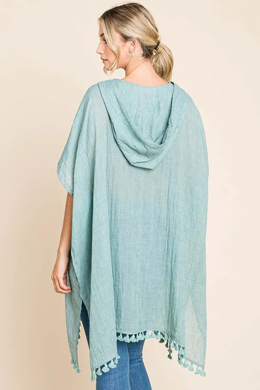 Cotton Bleu by Nu Label Tassel Hem Hooded Cover Up The Nichole Collection