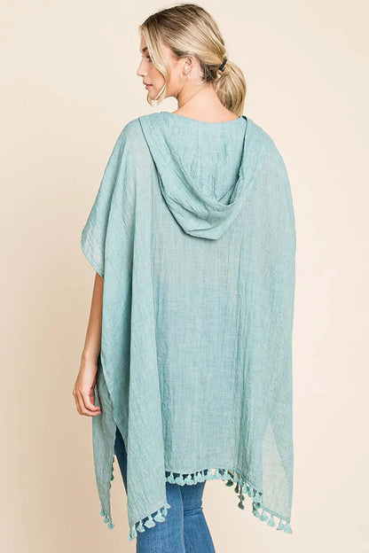Cotton Bleu by Nu Label Tassel Hem Hooded Cover Up The Nichole Collection