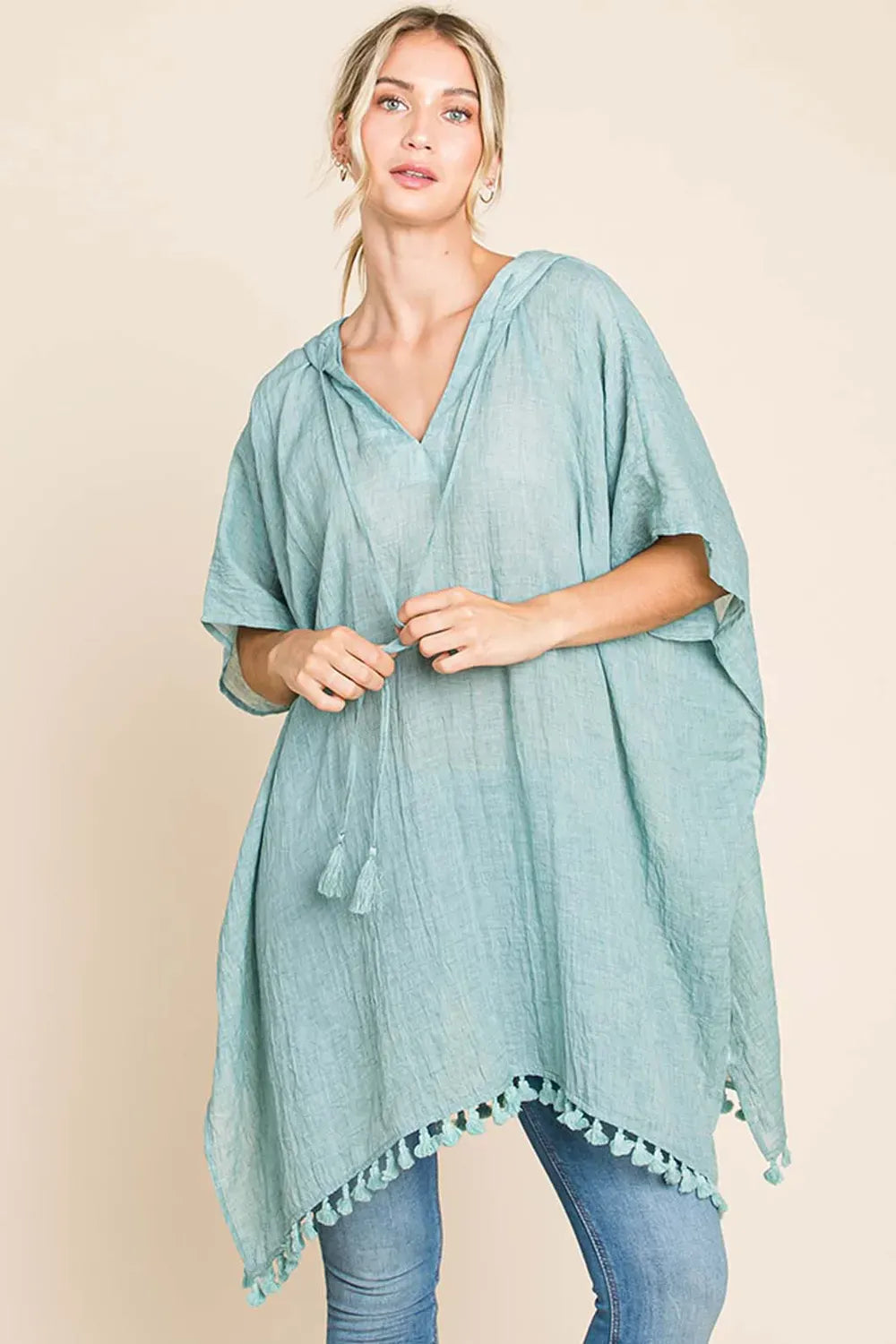 Cotton Bleu by Nu Label Tassel Hem Hooded Cover Up Mint / S The Nichole Collection