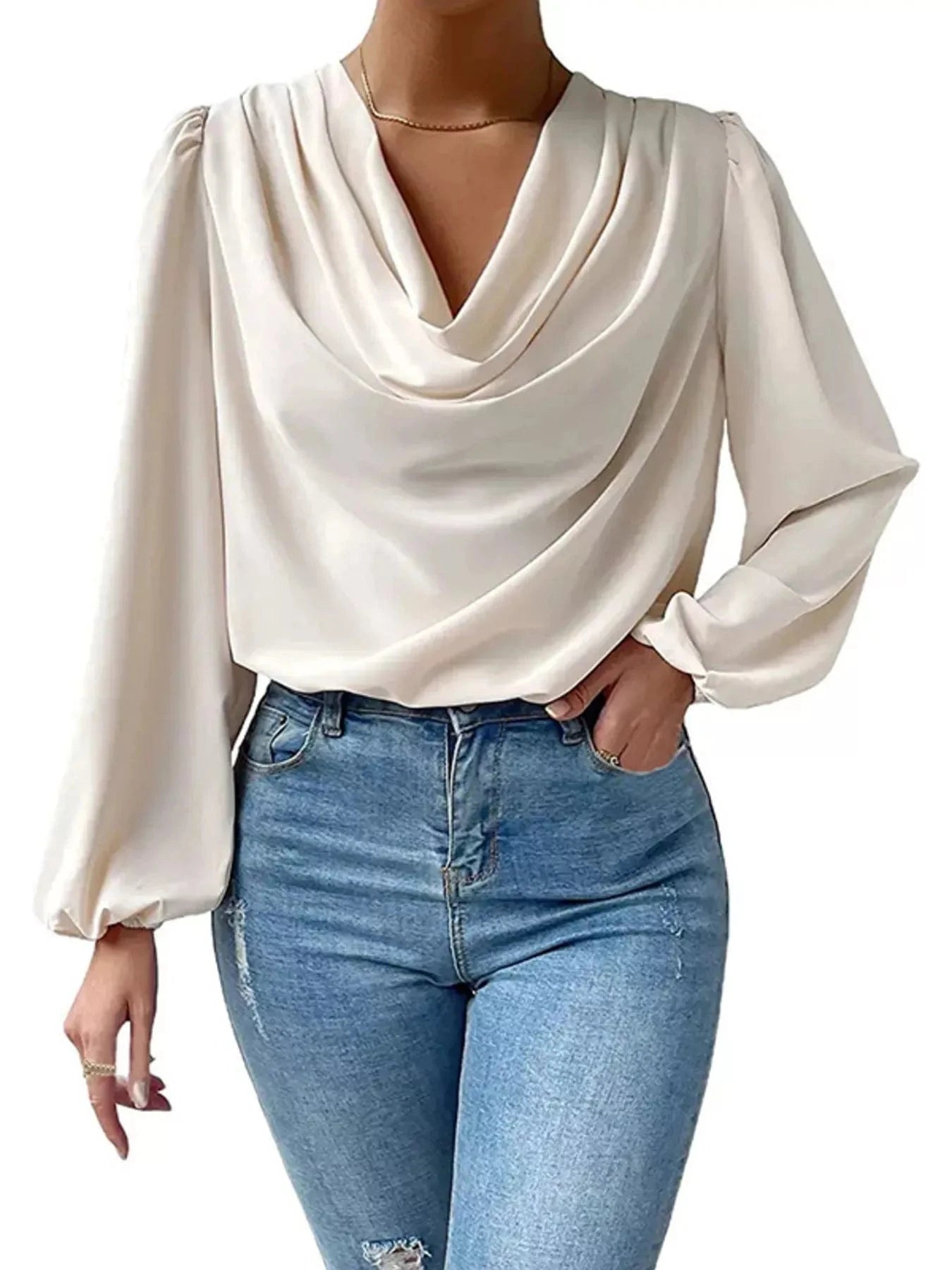 Cowl Neck Balloon Sleeve Blouse Shirts & Tops The Nichole Collection