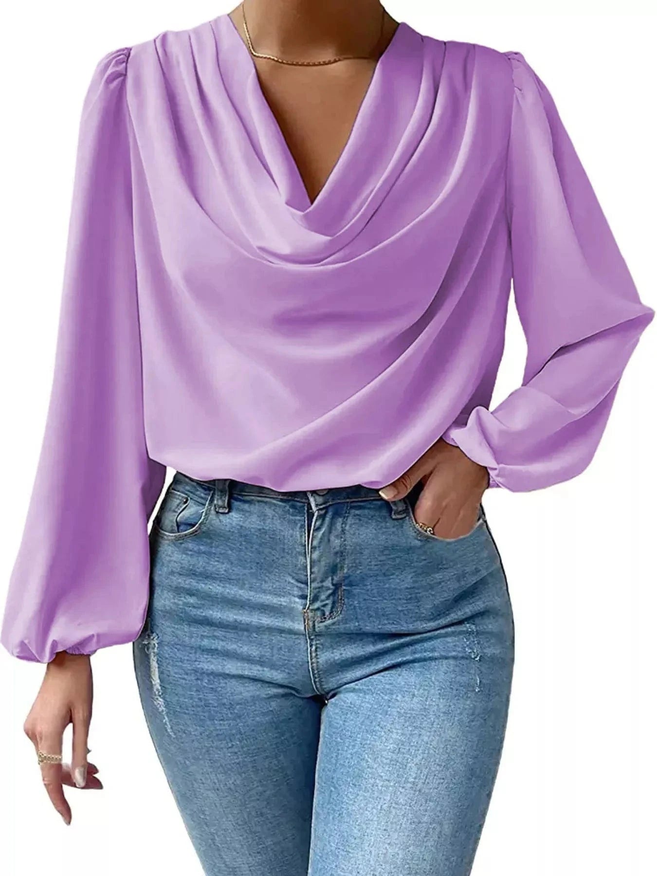 Cowl Neck Balloon Sleeve Blouse Shirts & Tops The Nichole Collection