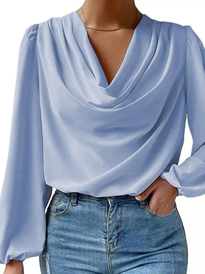 Cowl Neck Balloon Sleeve Blouse Shirts & Tops Sky Blue / S The Nichole Collection