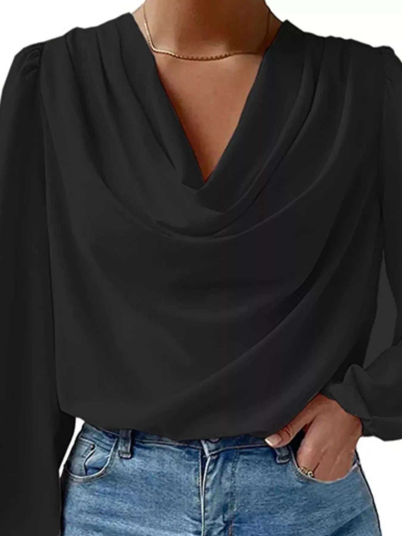 Cowl Neck Balloon Sleeve Blouse Shirts & Tops The Nichole Collection