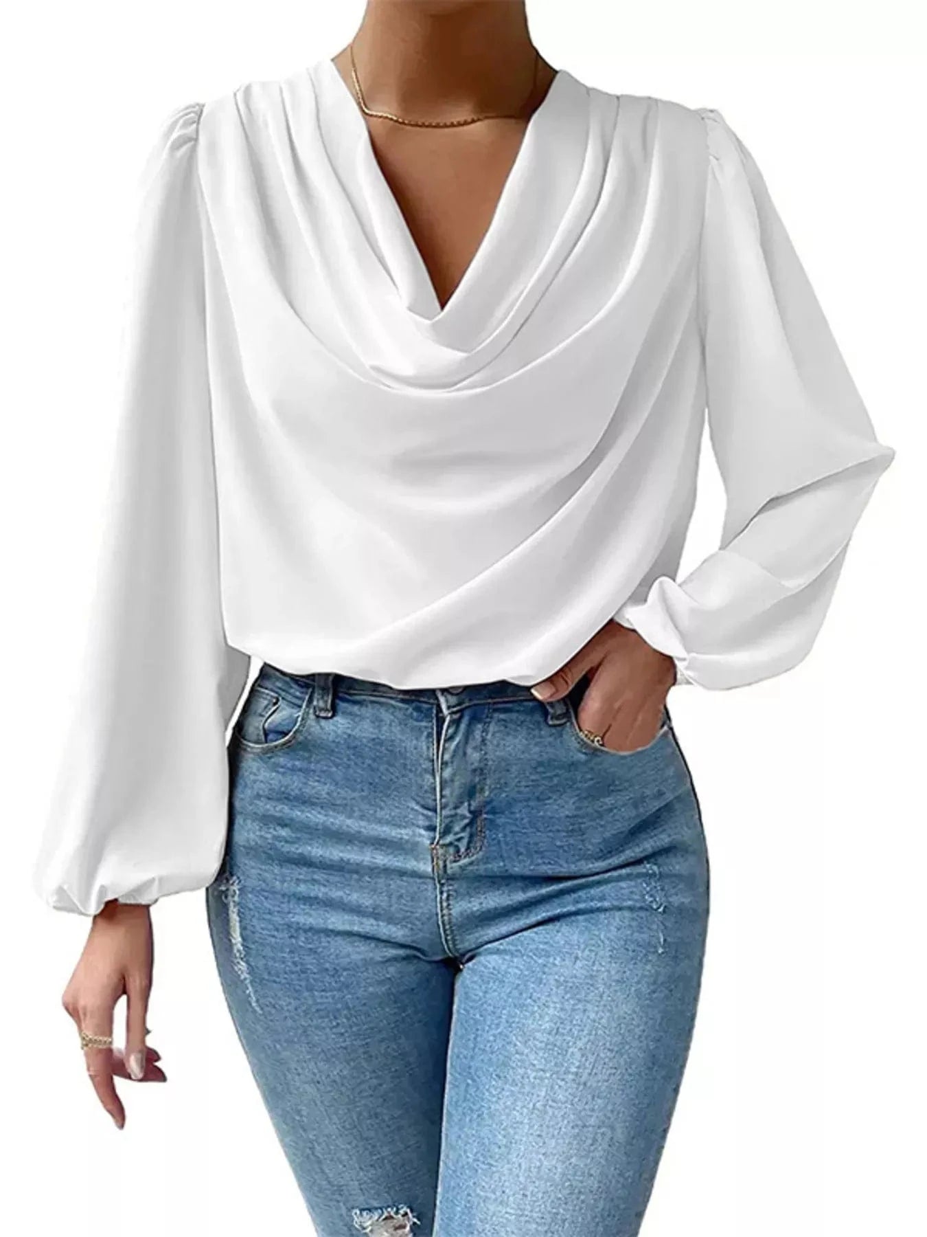 Cowl Neck Balloon Sleeve Blouse Shirts & Tops The Nichole Collection