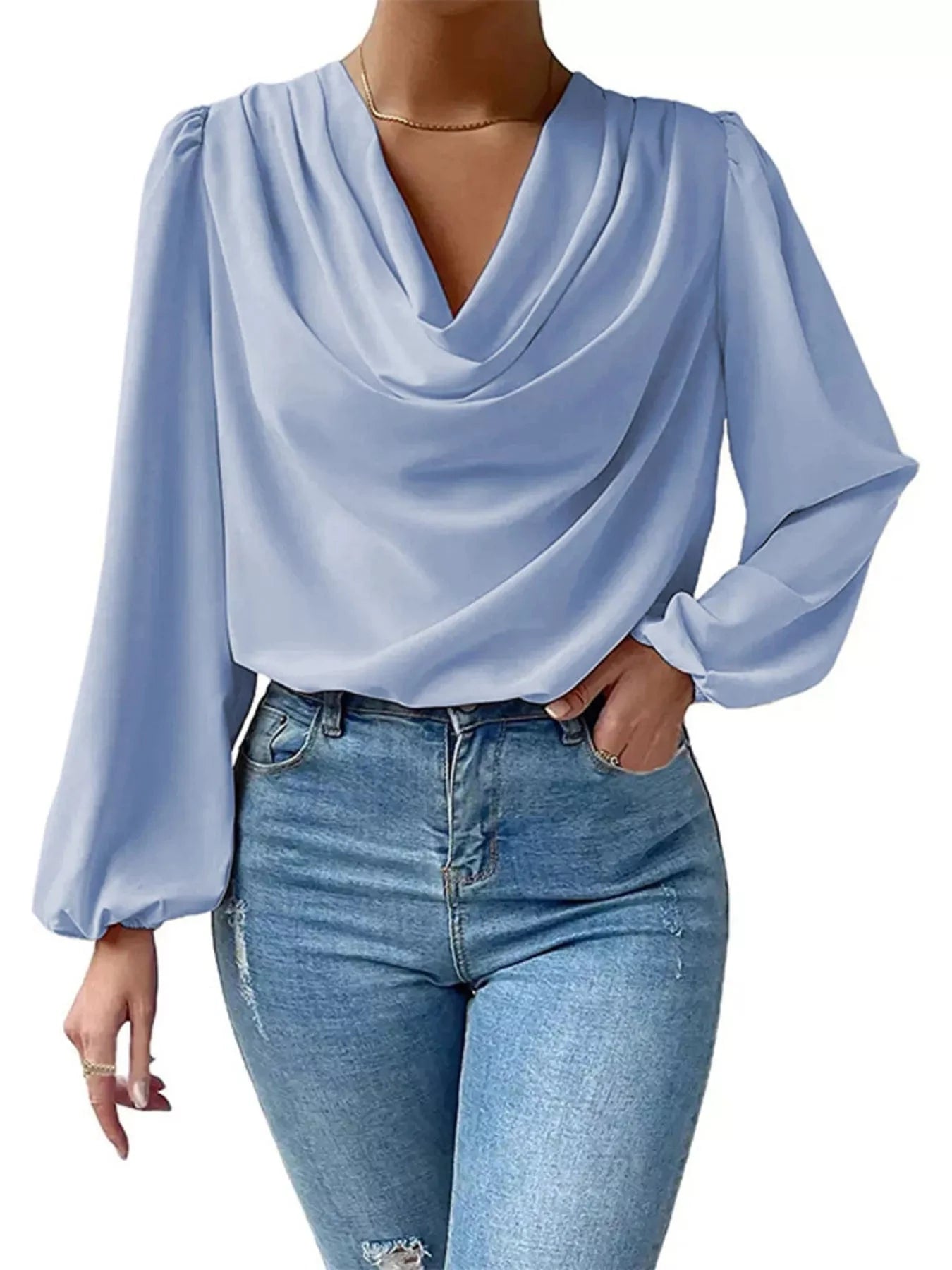 Cowl Neck Balloon Sleeve Blouse Shirts & Tops The Nichole Collection