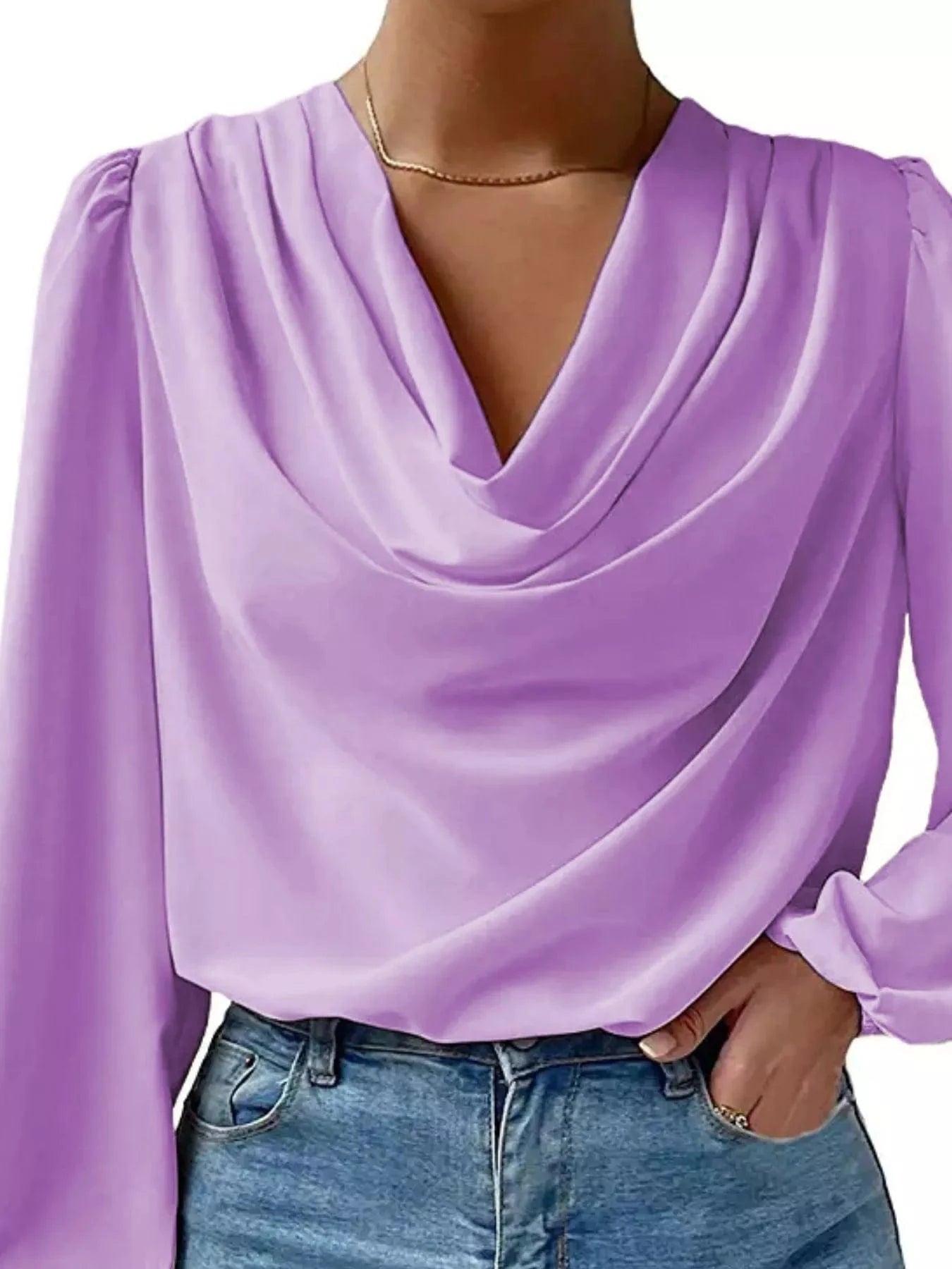Cowl Neck Balloon Sleeve Blouse Shirts & Tops Purple / S The Nichole Collection