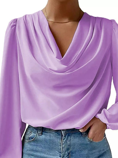 Cowl Neck Balloon Sleeve Blouse Shirts & Tops Purple / S The Nichole Collection