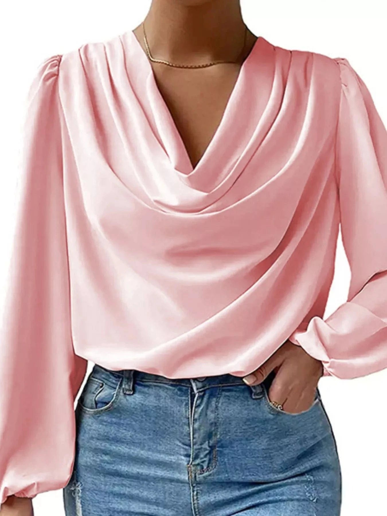 Cowl Neck Balloon Sleeve Blouse Shirts & Tops The Nichole Collection