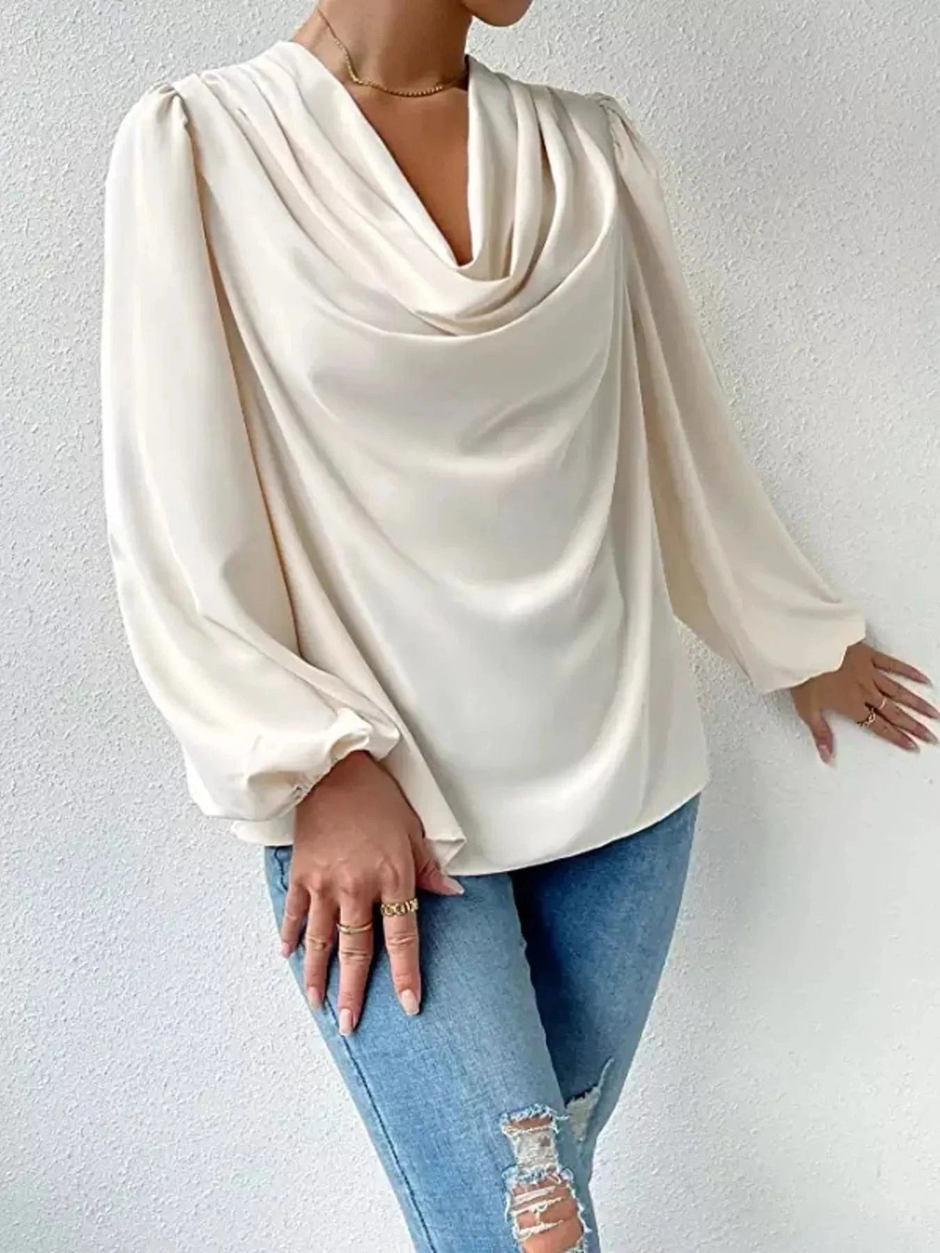 Cowl Neck Balloon Sleeve Blouse Shirts & Tops The Nichole Collection