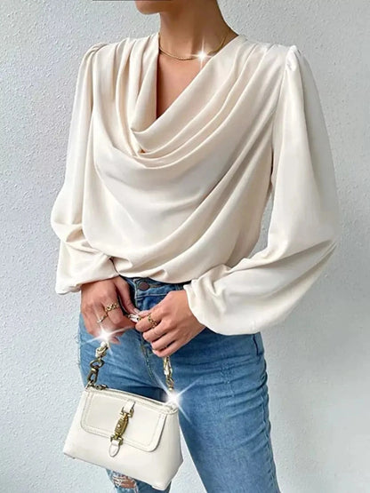 Cowl Neck Balloon Sleeve Blouse Shirts & Tops Apricot / S The Nichole Collection