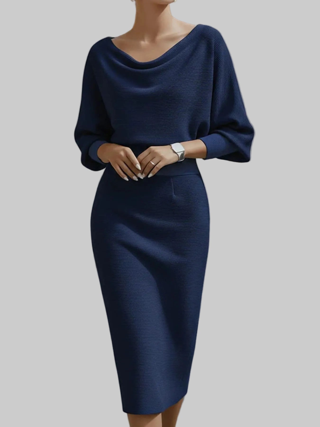 Cowl Neck Knit Bodycon Dress Navy Blue / S The Nichole Collection - Official Site