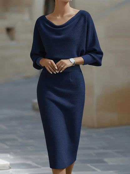 Cowl Neck Knit Bodycon Dress Navy Blue / S The Nichole Collection - Official Site
