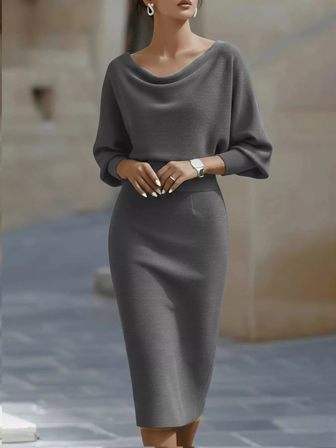 Cowl Neck Knit Bodycon Dress Gray / S The Nichole Collection - Official Site