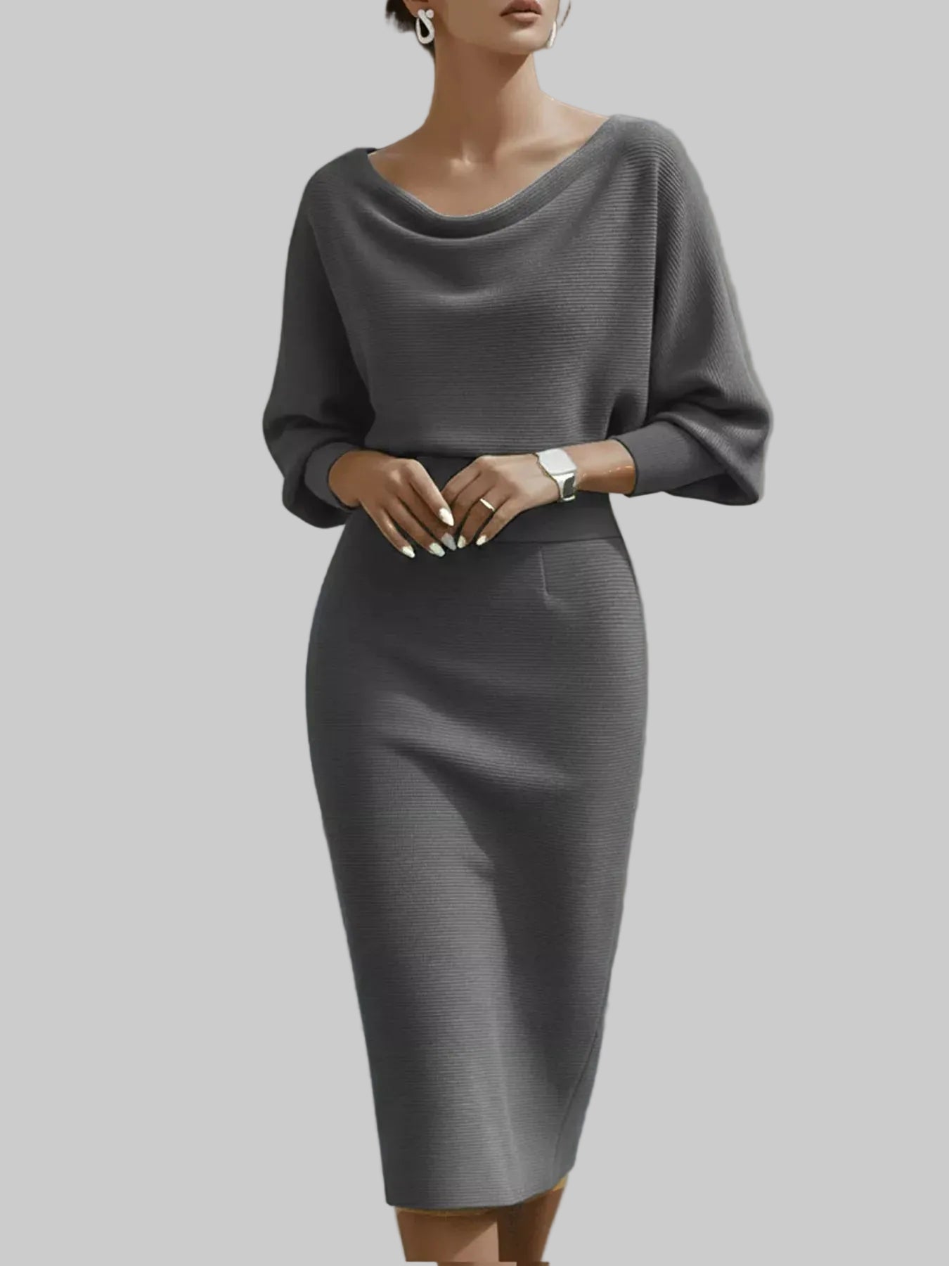 Cowl Neck Knit Bodycon Dress Gray / S The Nichole Collection - Official Site