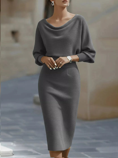 Cowl Neck Knit Bodycon Dress Gray / S The Nichole Collection - Official Site