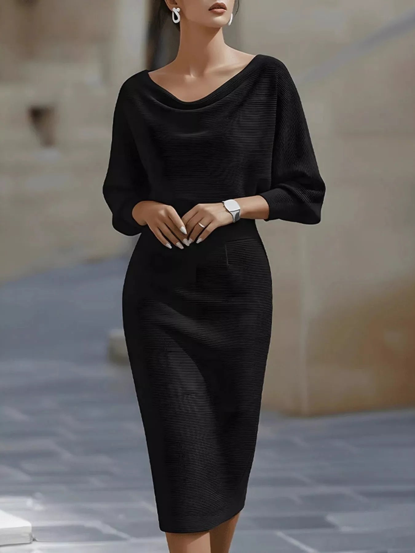 Cowl Neck Knit Bodycon Dress Black / S The Nichole Collection - Official Site