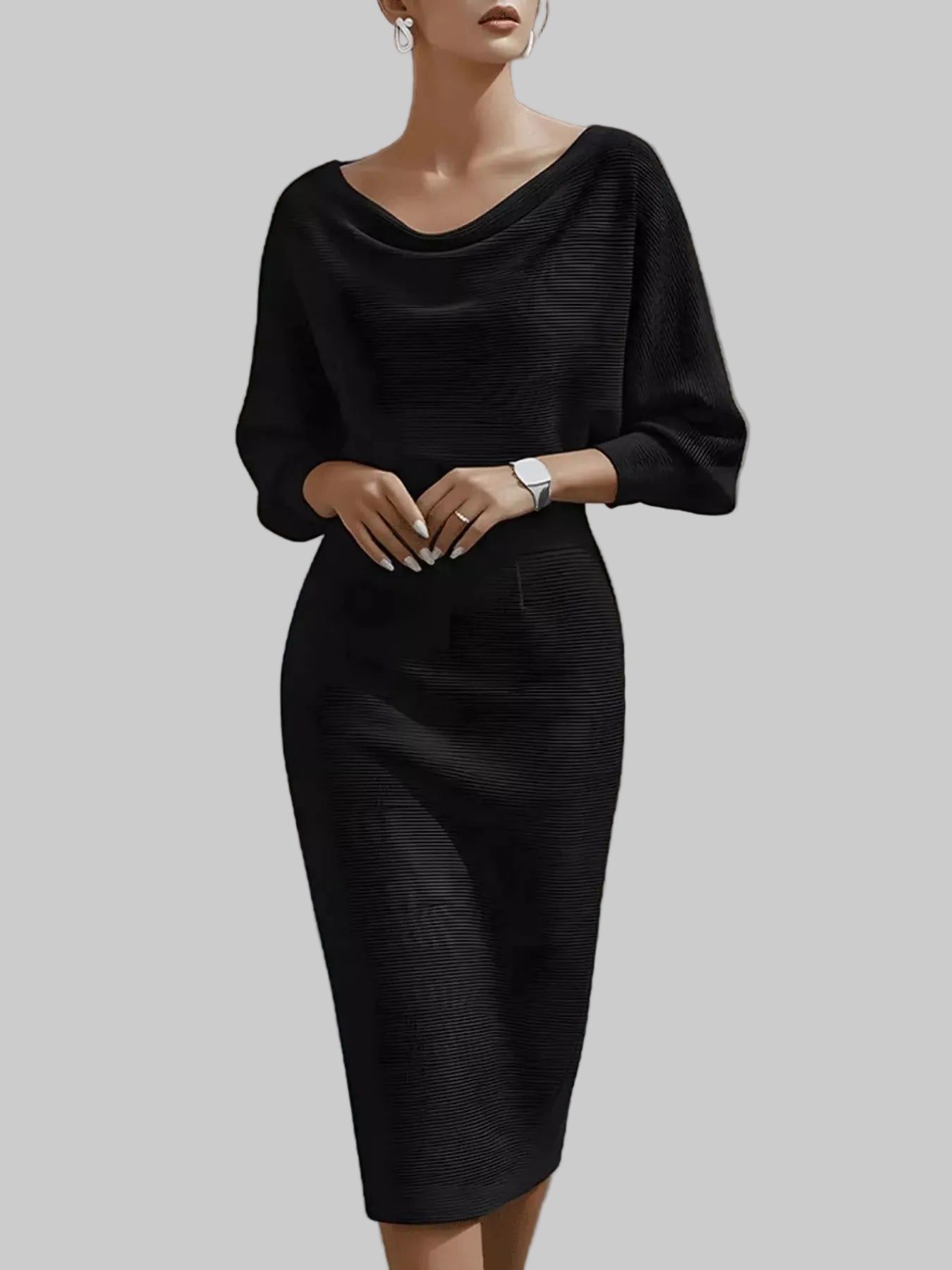 Cowl Neck Knit Bodycon Dress Black / S The Nichole Collection - Official Site