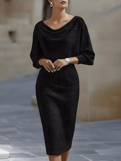 Cowl Neck Knit Bodycon Dress Black / S The Nichole Collection - Official Site