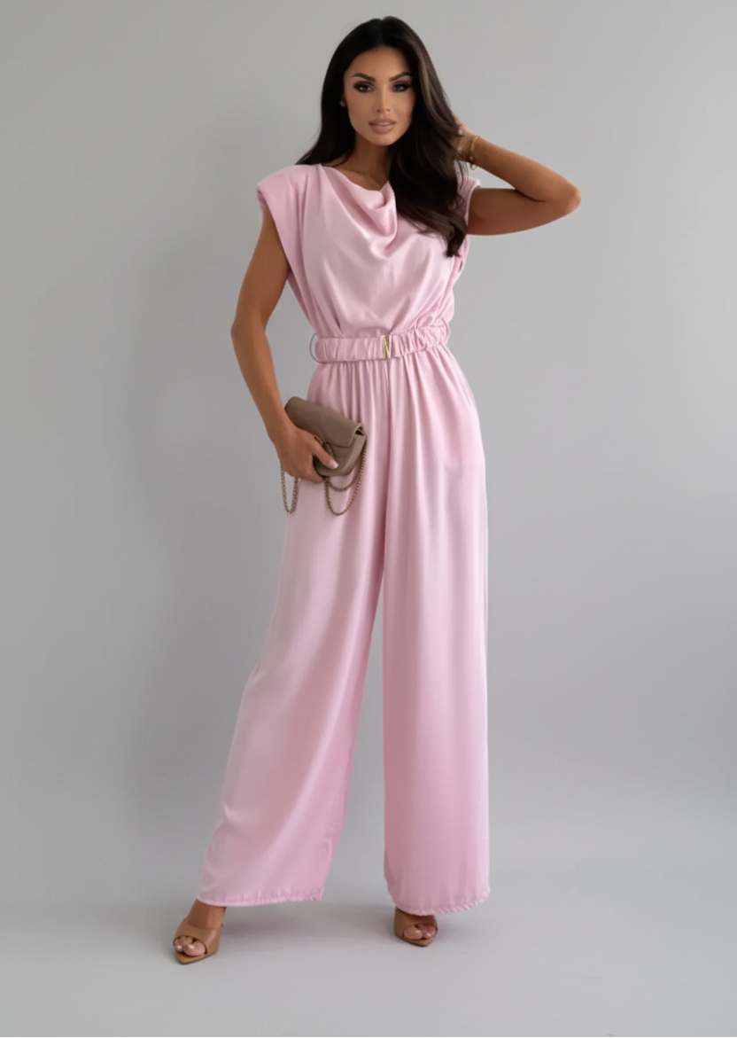Cowl Neck Wide-Leg Jumpsuit Blush Pink / S The Nichole Collection