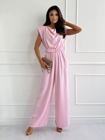 Cowl Neck Wide-Leg Jumpsuit Blush Pink / S The Nichole Collection