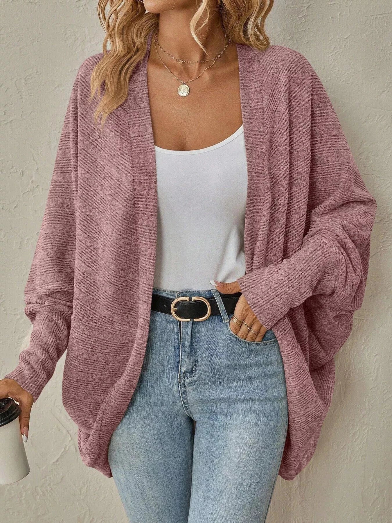 Cozy Oversized Open Front Knit Cardigan Trendsi