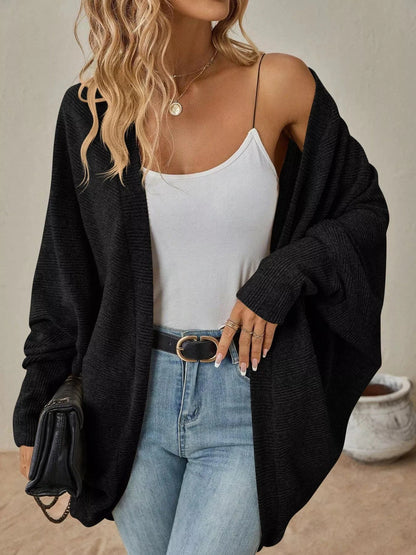 Cozy Oversized Open Front Knit Cardigan Trendsi