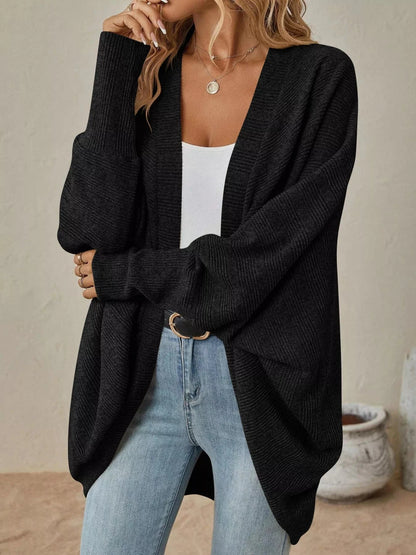 Cozy Oversized Open Front Knit Cardigan Black / S Trendsi
